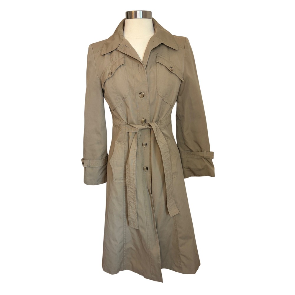 J. Gallery Vintage Classic Tan Khaki Trench Coat Belted Long Jacket Womens M
